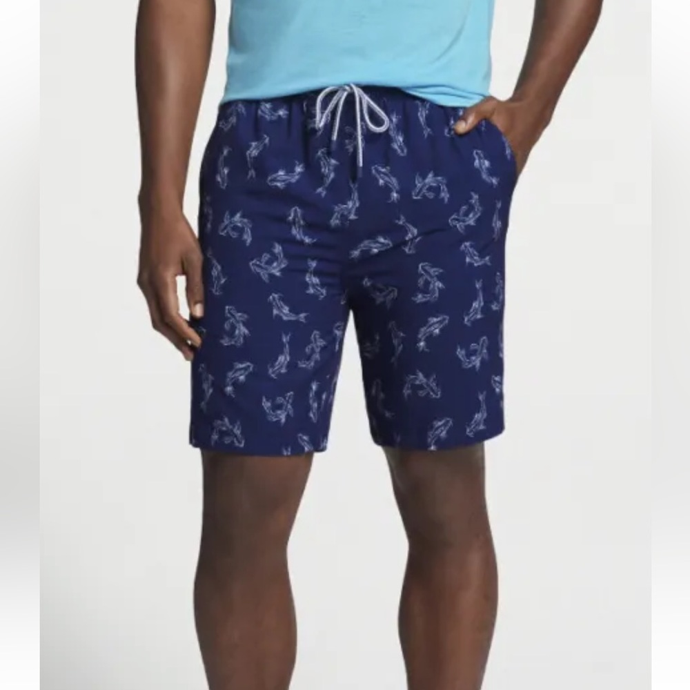 Peter Millar Atlantic Blue Secret Cove Graphic Print 8" Swim Trunks size:S (T-1)